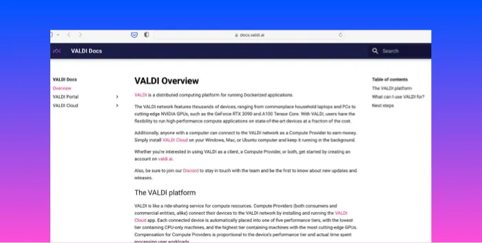 VALDI publishes official documentation for its distributed computing platform